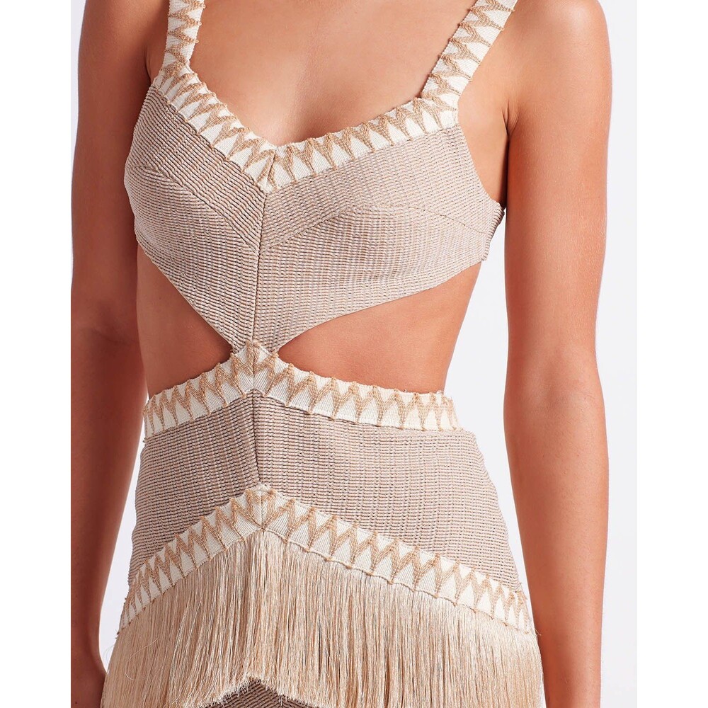 Metallic Knit Maxi Dress with Fringe Trim NWT - Picture 11 of 12